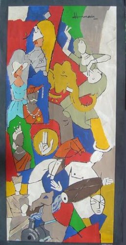 "Club 2000- British Raj" by M.F.Husain Signed limited edition Serigraph Indian Contemporary art