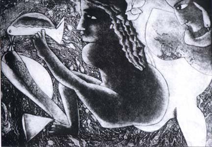 Encounter by Paresh Maity- Signed limited edition Etching Indian Contemporary art