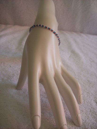 Beaded bracelet, red, white and blue