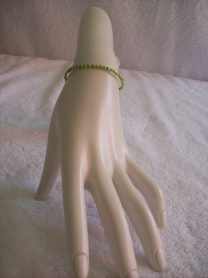 Beaded bracelet, green and yellow