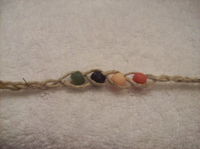Wish bracelet (on tan, in vintage colors) - red, yellow, navy, green
