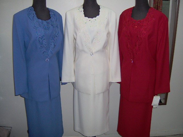 Ladies skirt suits by che studio,enbroidery on front