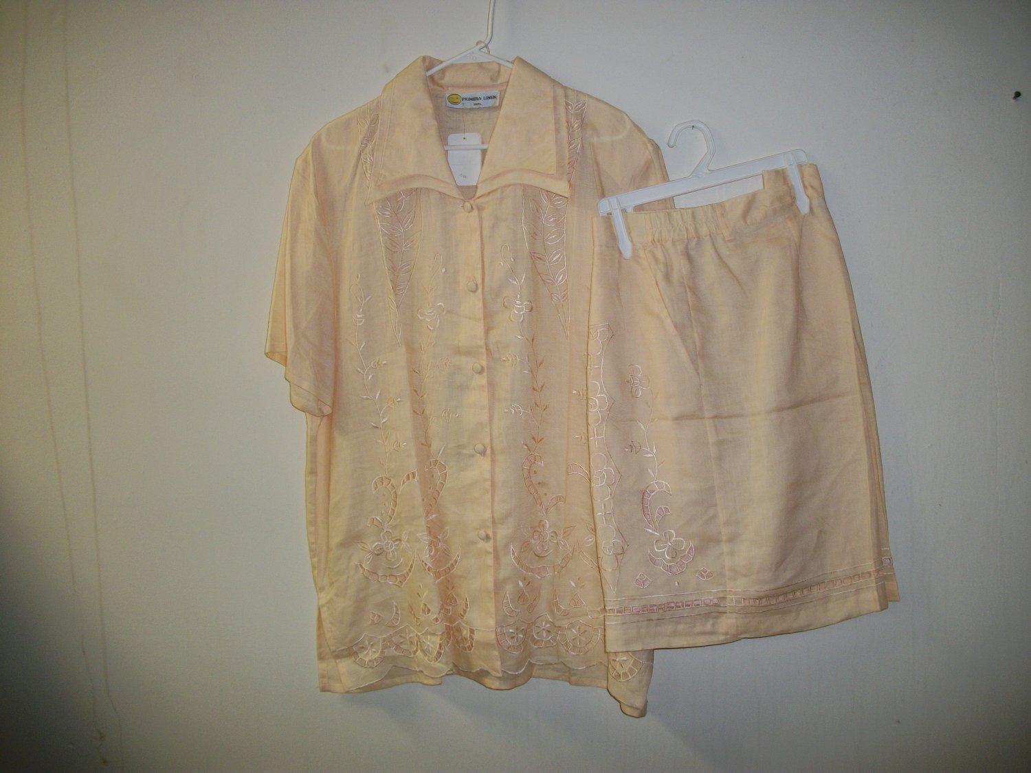 100% linen gold short sets for female, embroidery w/knee length shorts