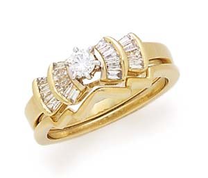 14k 17ct Rd Ctr With Bgt Diamond Bridal Set - Retail $1354.95