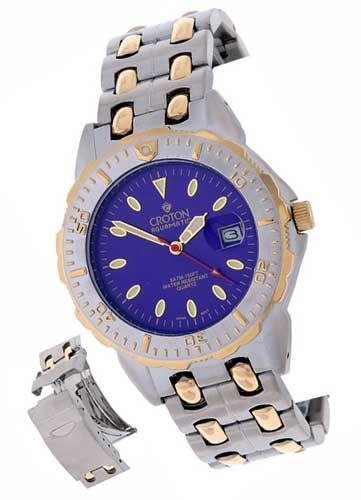 Croton Mens Blue Dial Goldtone Sport Watch - Retail $247.00