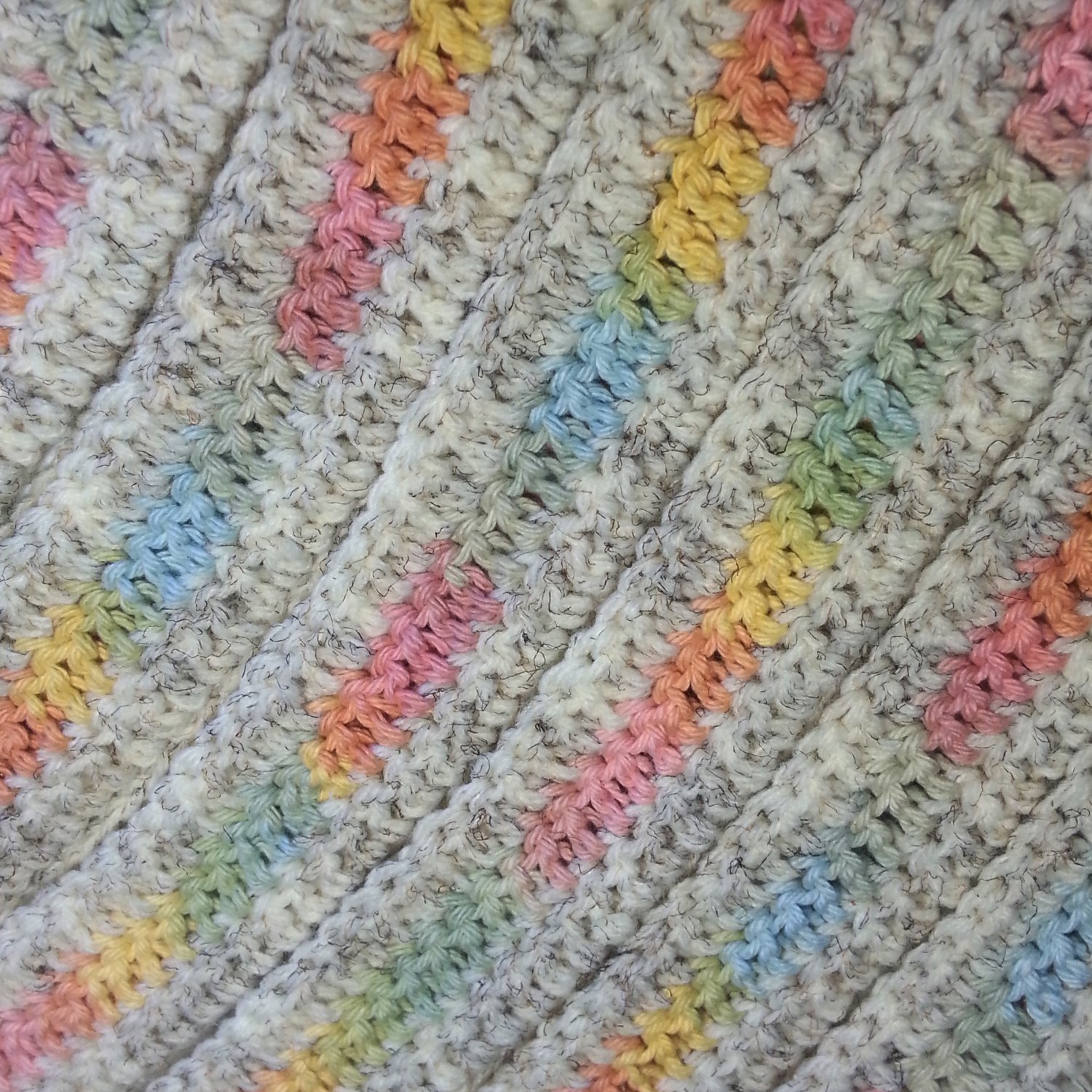 Off-white with Pastel Variegated Stripe Crocheted Coat Hanger Cover Set