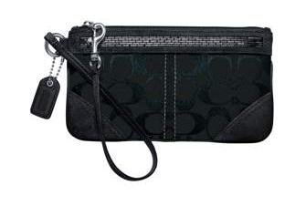 COACH Signature Beaded Wristlet Bag Clutch Wallet NWT Black *PLUS BONUS CASH BACK!*
