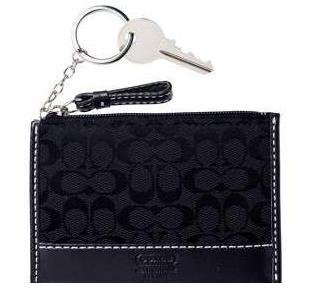 COACH Soho Signature Mini Skinny Wallet KeyChain NWT Black *PLUS BONUS CASH BACK!*