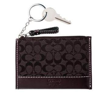 COACH Soho Signature Mini Skinny Wallet KeyChain NWT Dark Brown *PLUS BONUS CASH BACK!*