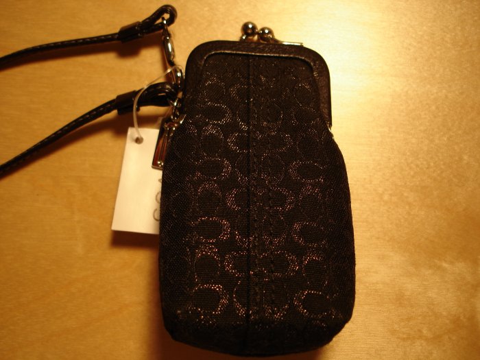 COACH Lurex Signature Lipstick Case Wristlet NWT Black *PLUS BONUS CASH BACK!*