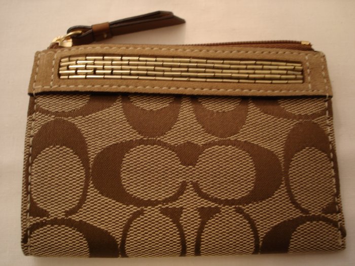 COACH Signature Beaded Mini Skinny Wallet NWT Khaki/Camel *LIMITED EDITION*PLUS BONUS CASH BACK!*