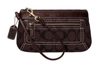 COACH Signature Duffle Wristlet Bag Case NWT Dark Brown 40257