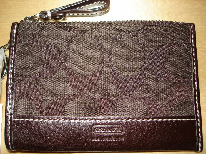 COACH Hamptons Signature Mini Skinny Wallet KeyChain NWT Dark Brown *PLUS BONUS CASH BACK!*