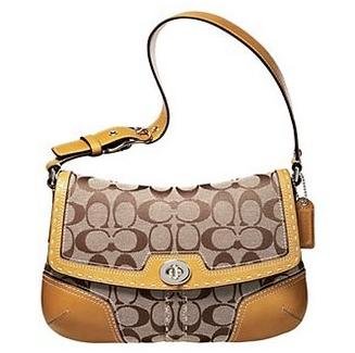 Coach Hamptons Signature Small Flap Purse Handbag NWT Khaki/Camel #11574