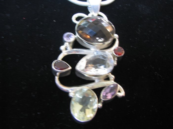 Mix stones pendent with silver chain