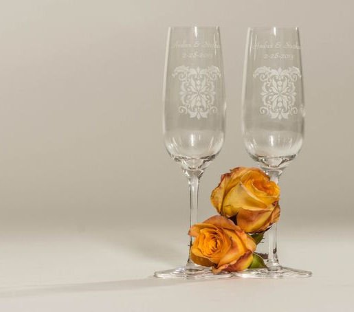 Damask Toasting Flutes and Cake Serving Set