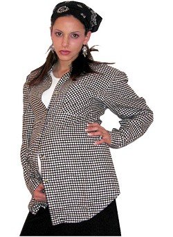 Maternity Shirt Designer Black and White Gingham Flannel Long Sleeve Button Front Size Meduum Med M