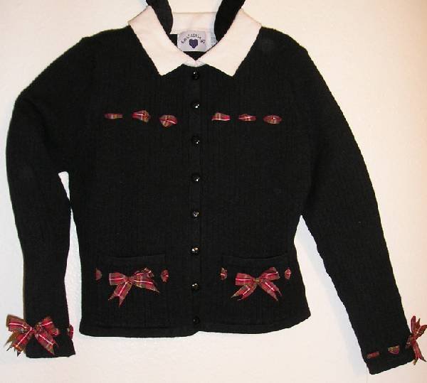 Hartstrings Boutique Sweater Black with Red Plaid Bows Girls Size 6X New NWT