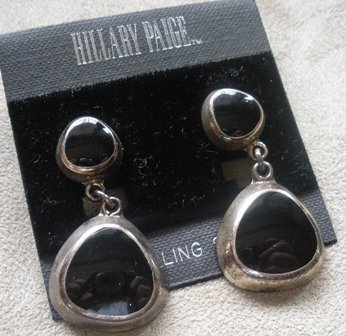 Sterling Silver Post Dangling Earrings with Black Accents