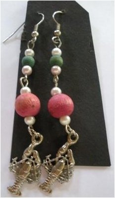 Beaded Sea Lobster Charm Hook Earrings