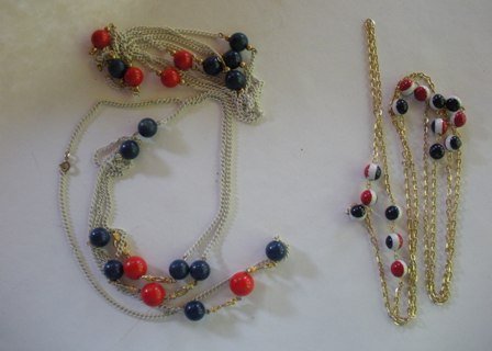 TWO Vintage Patriotic Big Beaded Necklace