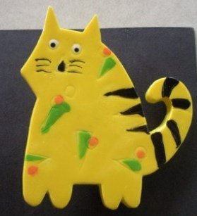 Large Hand painted Bright Yellow Cat Brooch