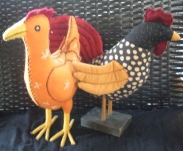 Vintage and Country Cloth Stuffed Roosters
