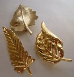 Vintage Lot of 3 Shiny Autumn Fall Leaf Brooches