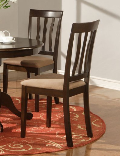 Set of 2 Antique dining room chairs with microfiber upholstered seat in Cappuccino finish.