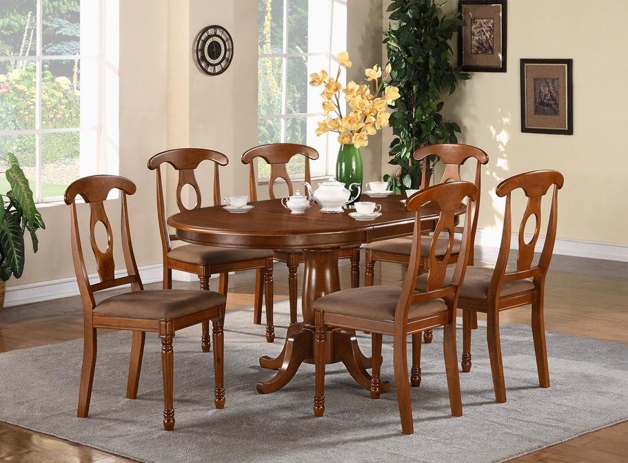 Portna-7-PC Oval Dinette Dining Set -Table 42"x60" in Saddle Brown Finish. SKU: PN7-SBR-C