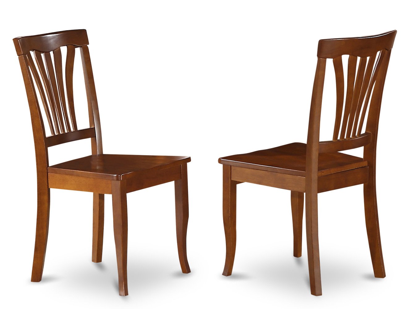 Set of 2 Avon dining room chairs with wood seat in Saddle Brown finish.