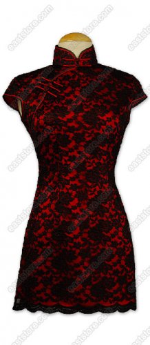 Stylish Rose Patterned Lace Mini Cheongsam