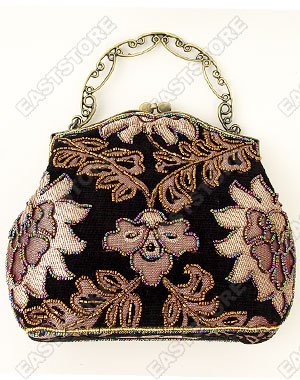 Vintage Floral Motif Beaded Purse/Hand Bag
