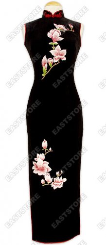 Feminine Flower Embroidery Velvet Cheongsam