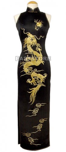 Luxurious Golden Dragon Embroidery Silk Dress