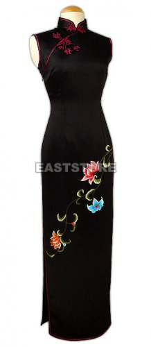 Feminine Lotus Embroidery Silk Cheongsam