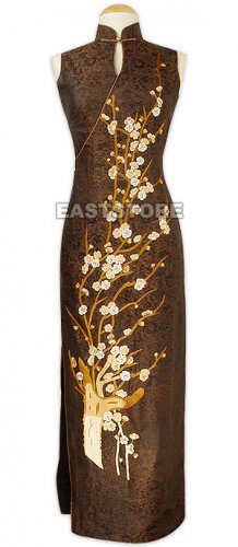 Exquisite Mei Hua Embroidery Silk Crape Cheongsam