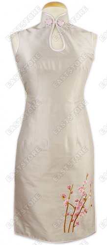 Elegant Plum Blossom Embroidered Thai Silk Cheongsam