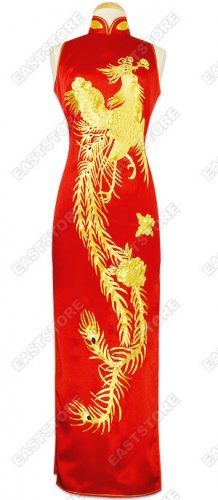 Luxurious Gold Embroidery Phoenix Silk Cheongsam