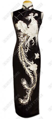 Luxurious Silver Phoenix Embroidered Silk Cheongsam