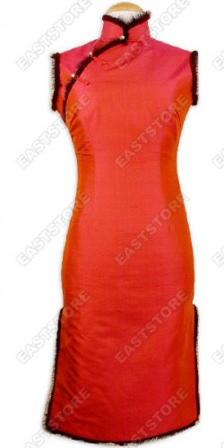 Neat Fur Trim Thai Silk Cheongsam(Quilted)