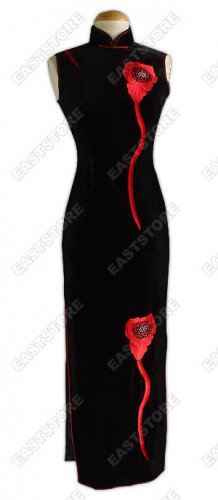 Flower Embroidered Velvet Cheongsam
