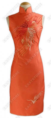 Floral Embroidered Knee-Length Thai Silk Cheongsam