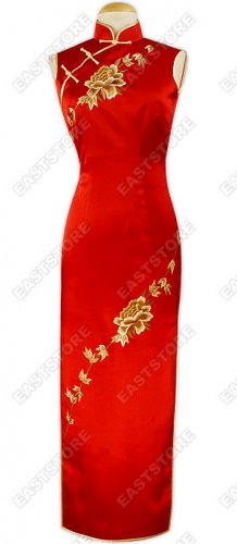 Peony Embroidered Ankle-Length Silk Cheongsam