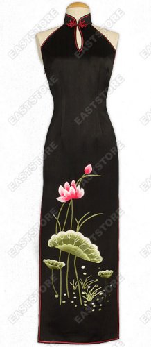 Lotus Embroidered Half-Back Style Silk Cheongsam