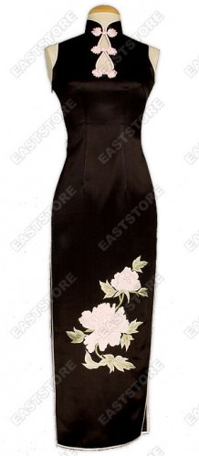 Chic Light Pink Peony Embroidery Silk Cheongsam