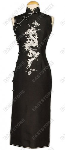 Cool Dragon Embroidered Silk Cheongsam