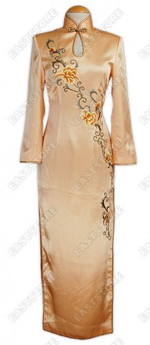 Peony Embroidered Long Sleeves Silk Cheongsam