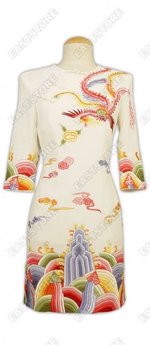Phoenix and Clouds Embroudered Silk Cheongsam
