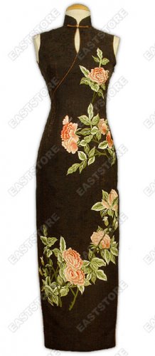 Fragrant Peonies Embroidered Silk Crape Cheongsam